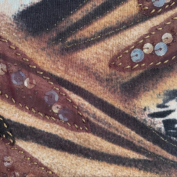 90s & Y2K ALBERTO MAKALI Leopard Print Glitter Rhinestone Embroidered Sweater - Picture 8 of 11